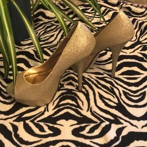 ✨3 for 15 - Gold sparkle open toe heels, 6 inch